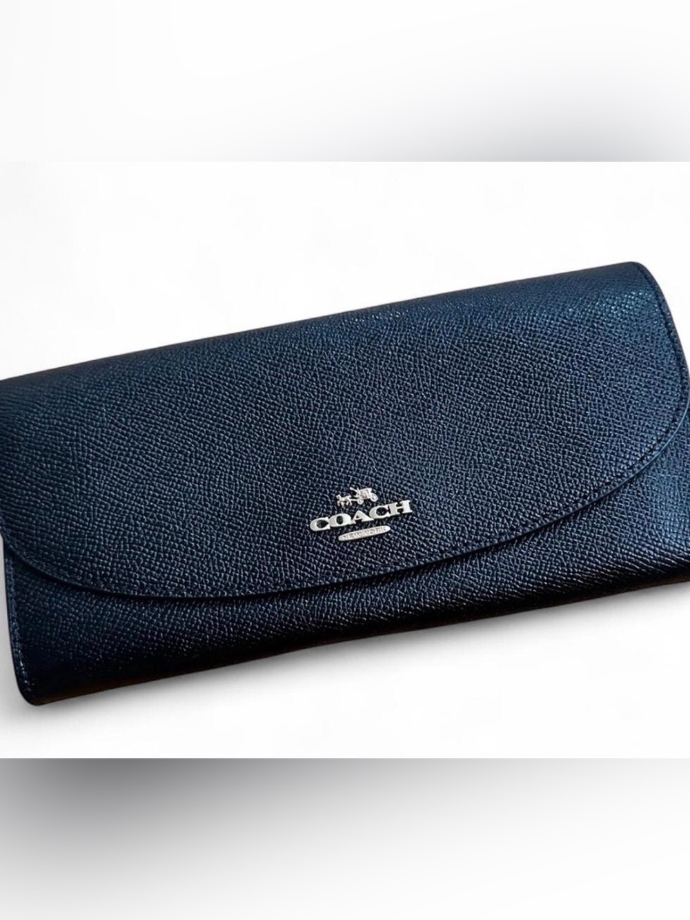 Coach Pebbled Leather Card Holder in Navy with Silver Logo